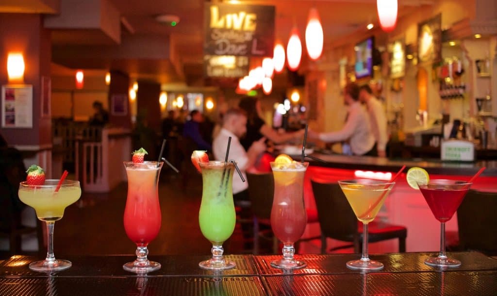 Sophisticated lounge area in a night club with cocktails